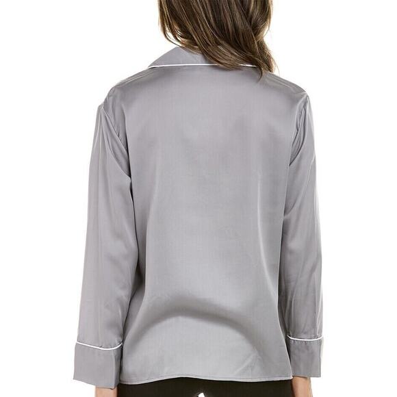 Ettitude Sateen Long Sleeve Pajama PJ Shirt Bamboo Button Front Gray Large NEW - Picture 2 of 10